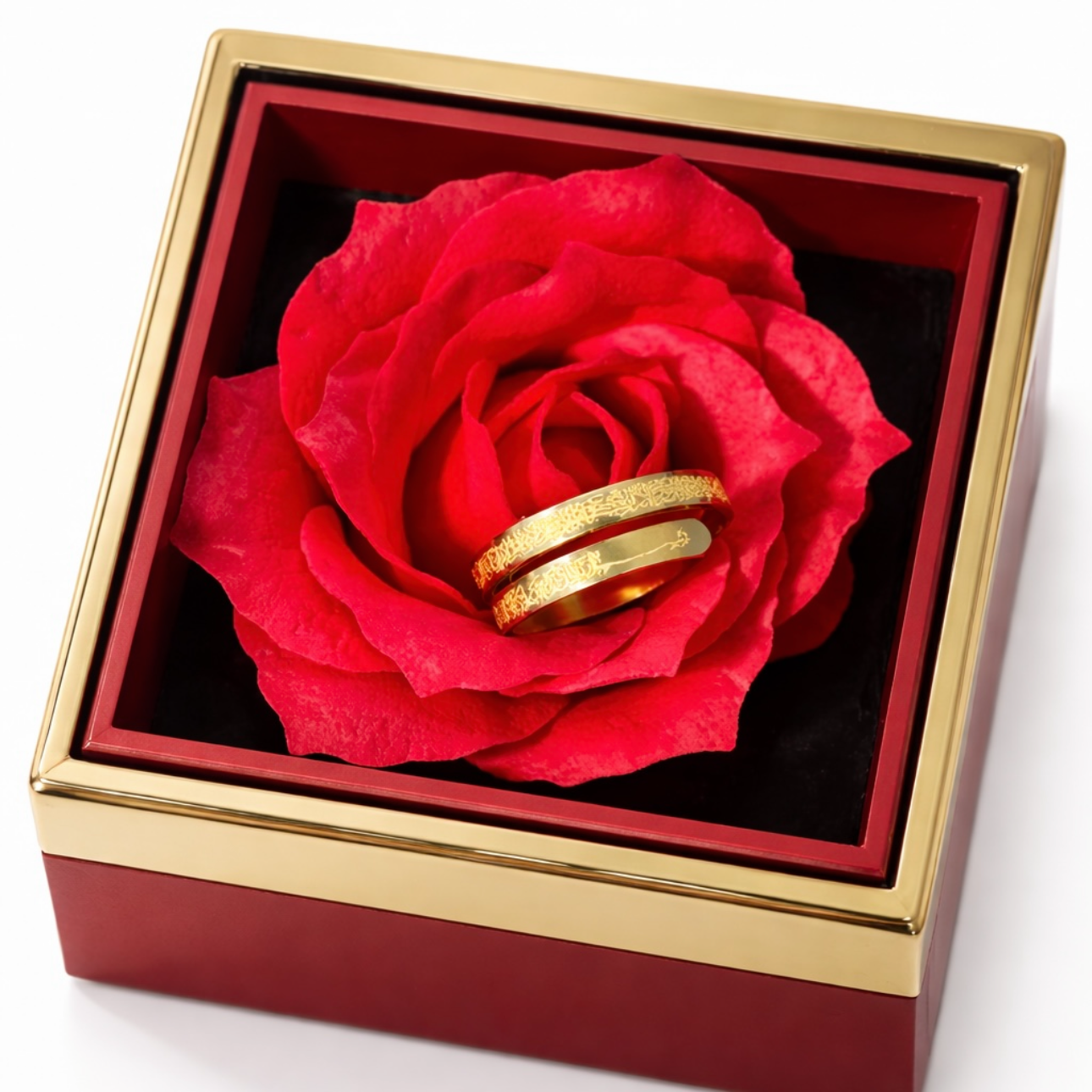 Coffret Rose Éternelle avec Bague Ayat Al-Kursi